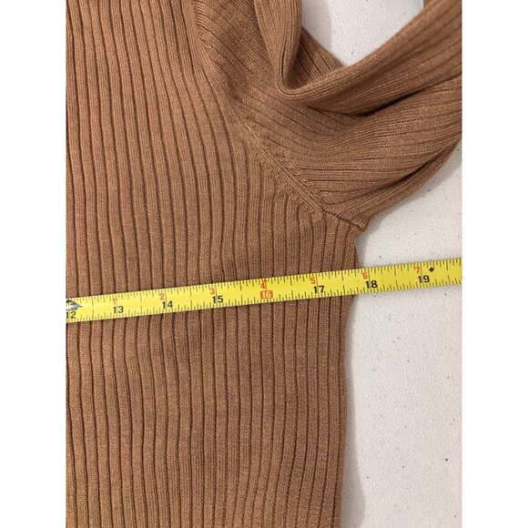 Anne Klein Collared V Neck Sweater Tan Ribbed Gold Button Size Large - Picture 9 of 10